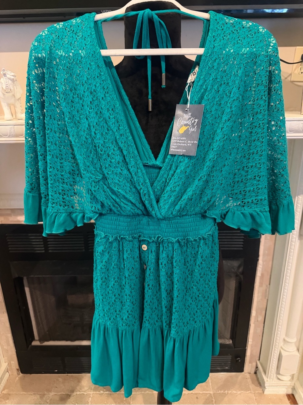 Bibi Boutique Green Crochet Tie-Back romper NEW